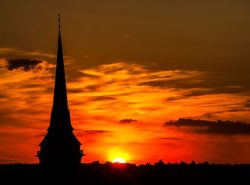 Steeple, sunset